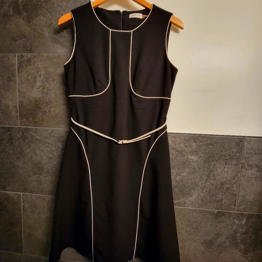 Calvin Klein Seamed Fit and Flare Black Dress. Size 6.